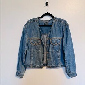 Lizwear y2k 1990’s vintage 100% cotton jean jacket cropped fit with corset like